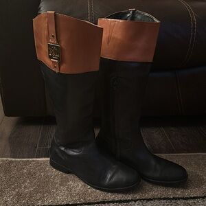 Lauren Ralph Lauren Black and Tan over calf boots, 10. Pre-owned. MAKE AN OFFER